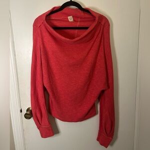 WE THE FREE CORAL RED OFF THE SHOULDER LONG SLEEVE TOP SIZE SMALL